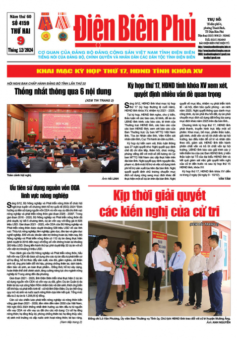 B&aacute;o thời sự Số b&aacute;o thứ hai,ng&agrave;y 09 th&aacute;ng 12 năm 2024