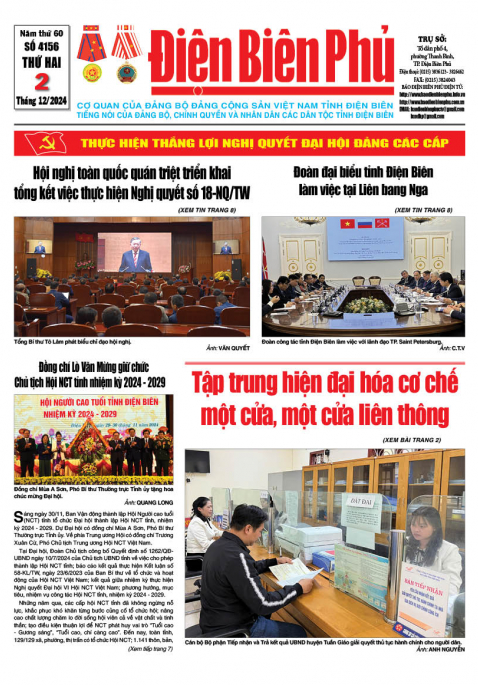 Số b&aacute;o thứ hai, ng&agrave;y 02 th&aacute;ng 12 năm 2024