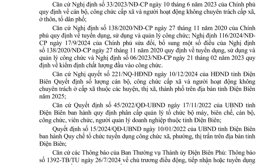 Th&ocirc;ng b&aacute;o tuyển dụng c&ocirc;ng chức cấp x&atilde; thuộc th&agrave;nh phố Điện Bi&ecirc;n Phủ năm 2025