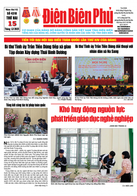 B&aacute;o thời sự Số b&aacute;o thứ hai,ng&agrave;y 15 th&aacute;ng 12 năm 2025