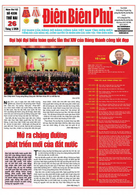 B&aacute;o thời sự Số b&aacute;o thứ hai,ng&agrave;y 26 th&aacute;ng 1 năm 2026
