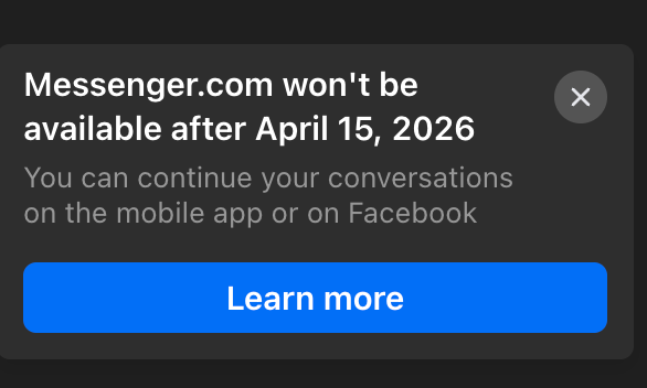 Facebook dừng hoạt động trang web Messenger từ ng&agrave;y 15/4